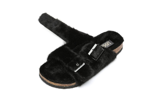 Slippers - AS UGG Women Sheepskin Flat Sandal Slide Myla