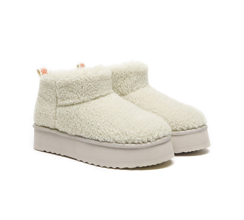 UGG Boots - EVERAU® UGG Sheepskin Wool Plush Ankle Platform Boots Ultra Teddycozy