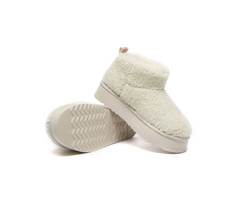 UGG Boots - EVERAU® UGG Sheepskin Wool Plush Ankle Platform Boots Ultra Teddycozy