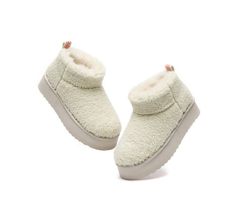 UGG Boots - EVERAU® UGG Sheepskin Wool Plush Ankle Platform Boots Ultra Teddycozy