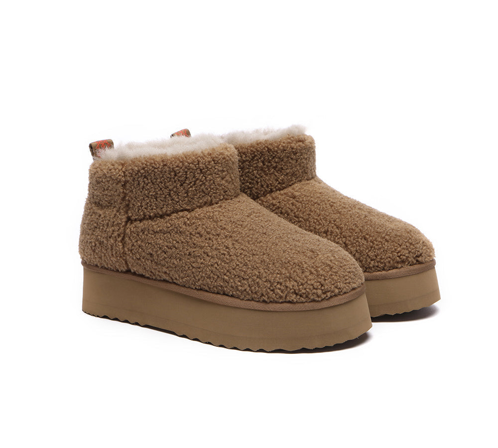 UGG Boots - EVERAU® UGG Sheepskin Wool Plush Ankle Platform Boots Ultra Teddycozy
