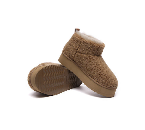 UGG Boots - EVERAU® UGG Sheepskin Wool Plush Ankle Platform Boots Ultra Teddycozy