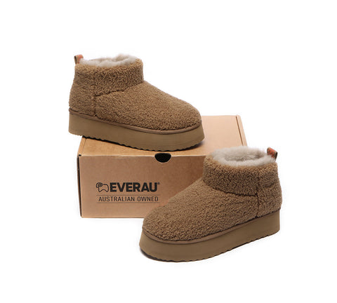 UGG Boots - EVERAU® UGG Sheepskin Wool Plush Ankle Platform Boots Ultra Teddycozy