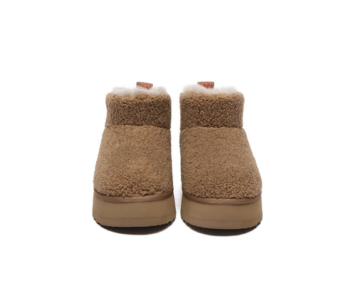 UGG Boots - EVERAU® UGG Sheepskin Wool Plush Ankle Platform Boots Ultra Teddycozy