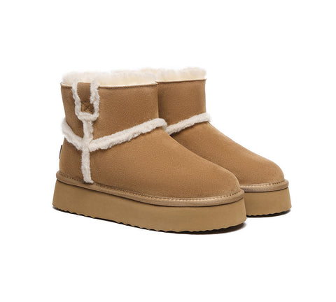 UGG Boots - EVERAU® UGG Women Sheepskin Wool Shearling Lined Ankle Boots Schunck Platform