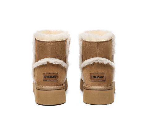 UGG Boots - EVERAU® UGG Women Sheepskin Wool Shearling Lined Ankle Boots Schunck Platform