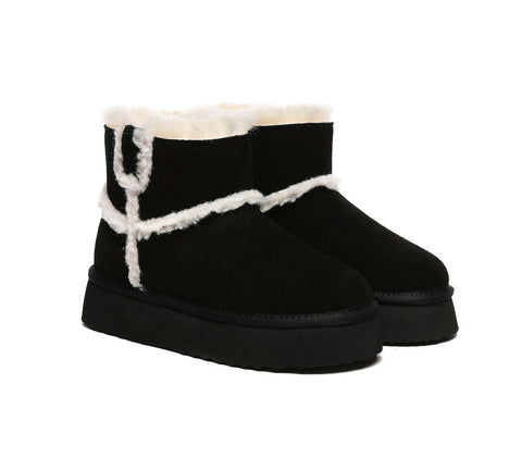 UGG Boots - EVERAU® UGG Women Sheepskin Wool Shearling Lined Ankle Boots Schunck Platform