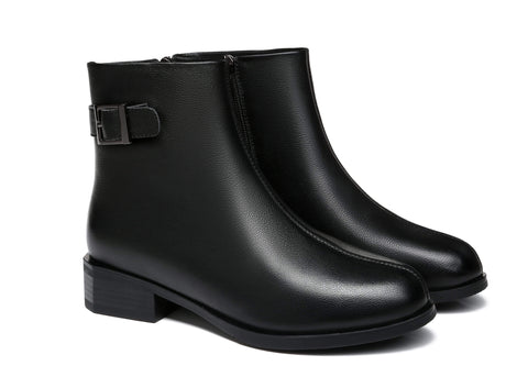 UGG Boots - TA Women Black Leather Boots Ivana Buckled Chelsea Boots