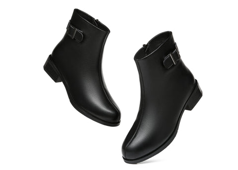 UGG Boots -TA Women Black Leather Boots Ivana Buckled Chelsea Boots