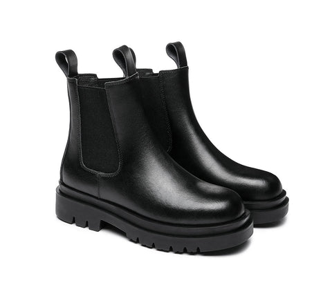 UGG Boots - Women Black Boots Block Heel Leather Lining Vanya