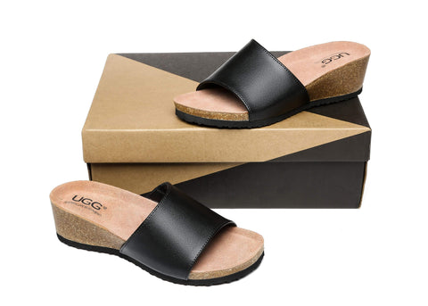 UGG Boots - Women Sandals Megan Platform Leather Wedge Slides